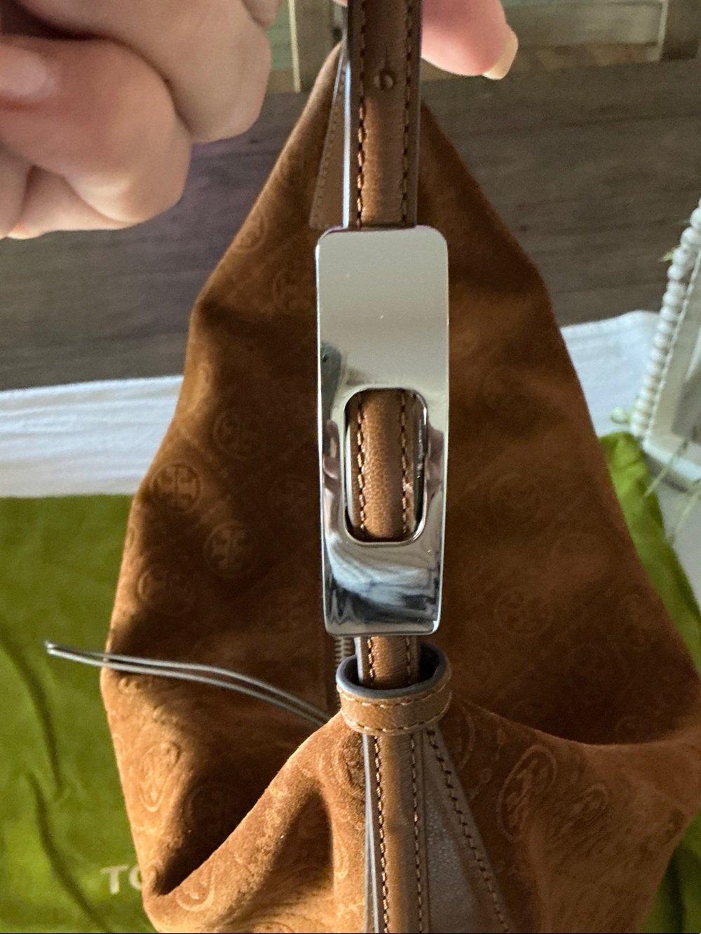 Tory Burch Chestnut Suede half moon Bag - Picture 3 of 10